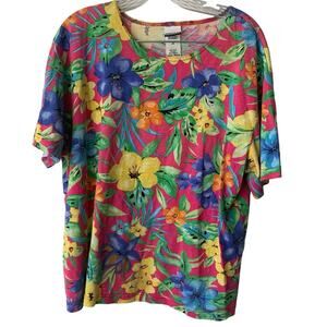 American Weekend TShirt Colorful Floral Print Pattern Vintage Size Large